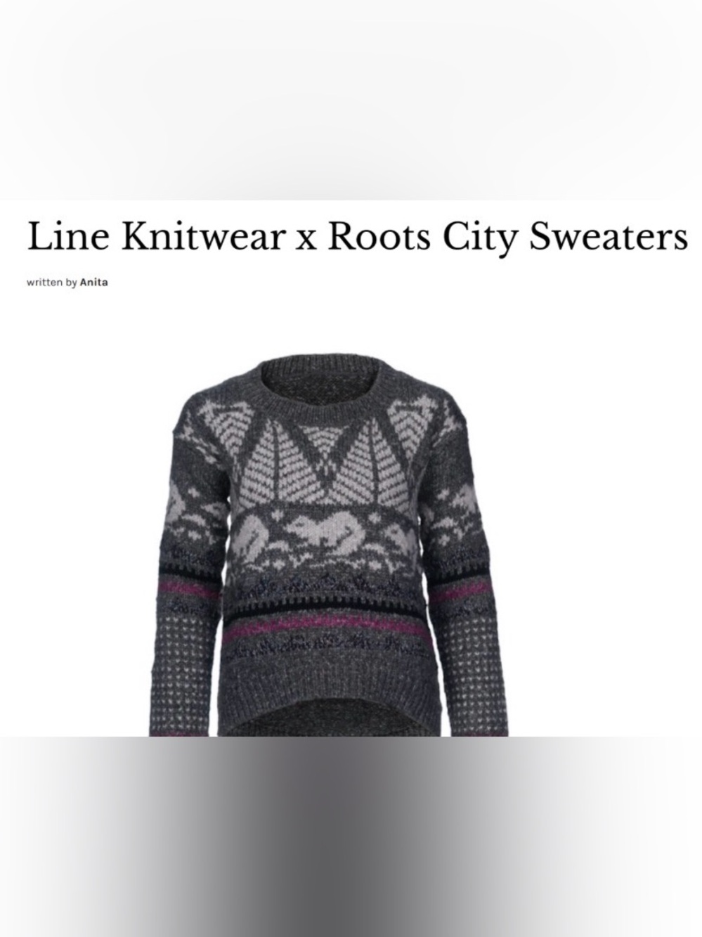Roots x LINE Knitwear Fair Isle Nordic Sweater Gray Pink Size M - Picture 2 of 10